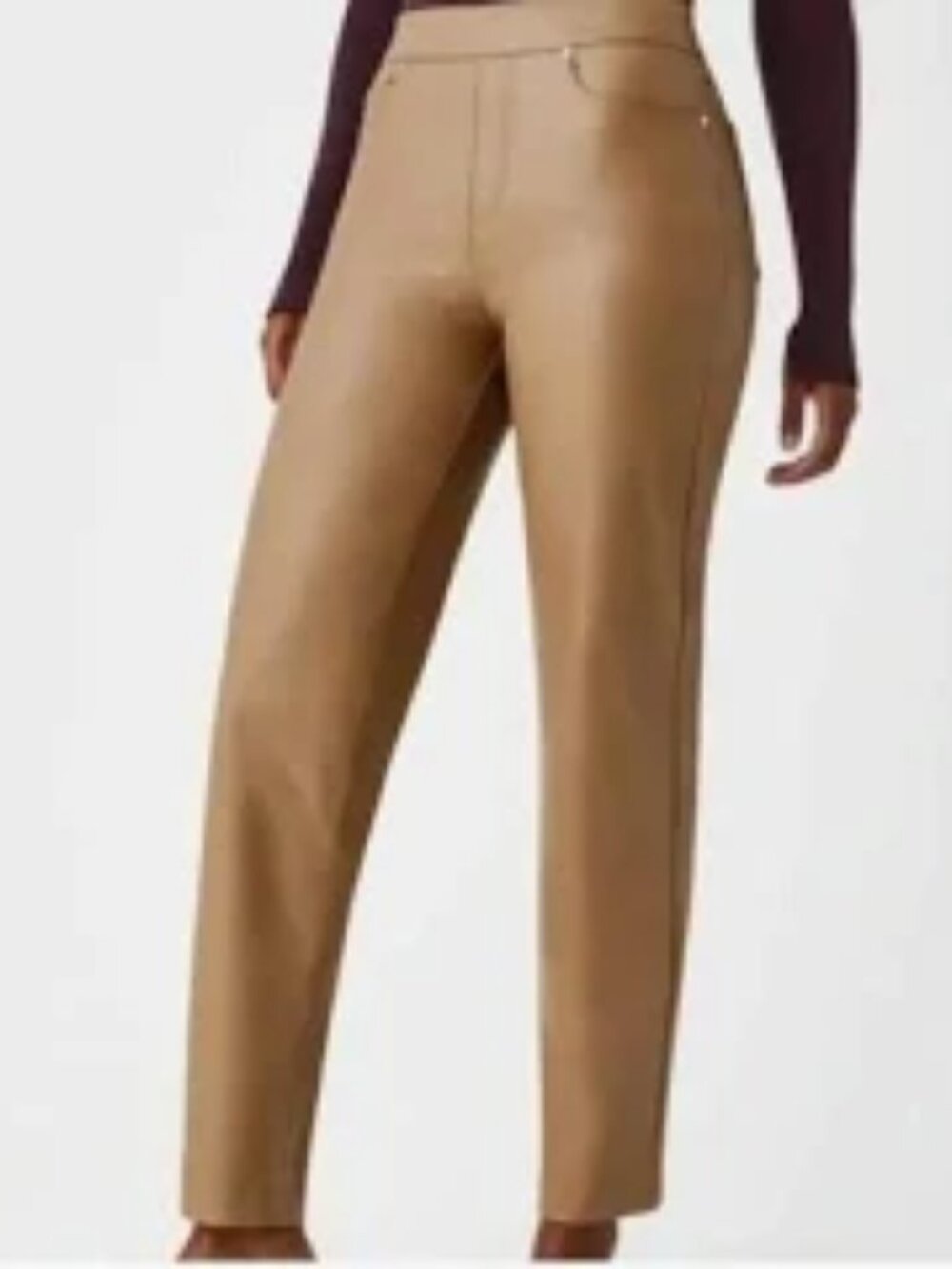 Spanx Faux Leather Pants Pull On Tan Beige Size S Petite